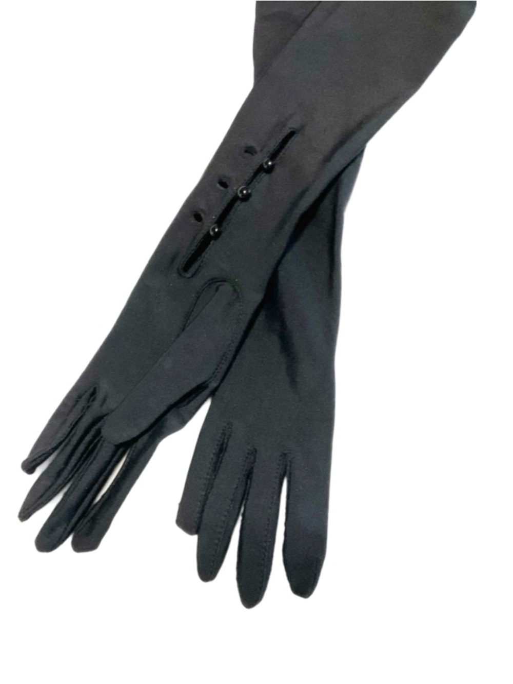 Gloves- Black Opera Length Stretchy 3 Button - Picture 2 of 4